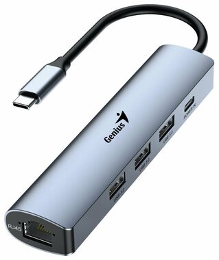 Genius UH-545 grau / USB-Hub / USB-C / 3x USB-A 3.0 / RJ45 1Gbit/s