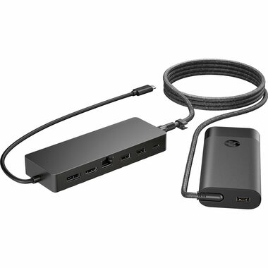 HP Universal USB-C Hub + Laptop-Ladegerät schwarz / USB-Hub mit Ladegerät / 2x USB-A / 2x USB-C / RJ45 / HDMI / DP