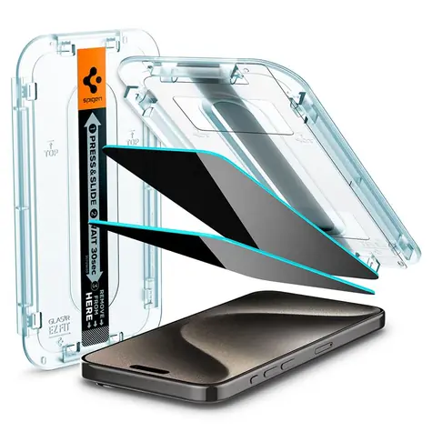 Spigen Glass tR EZ Fit HD Privacy 1 Pack Schutzglas für Apple iPhone 15 Pro Max