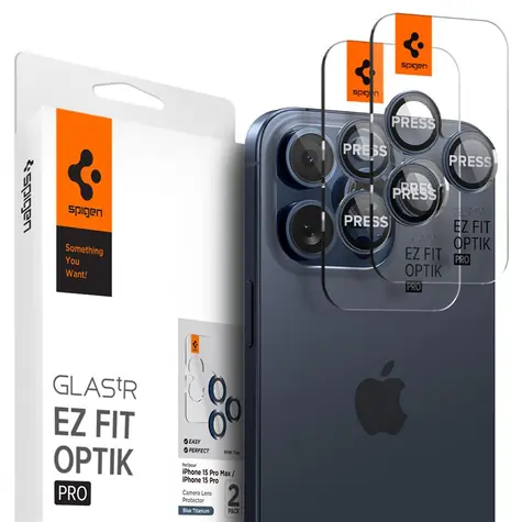 Spigen Glass tR EZ Fit Optik Pro Kameraschutzglas für Apple iPhone 15 Pro & 15 Pro Max 2 Stück blau