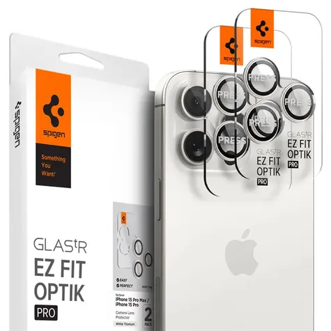 Spigen Glass tR EZ Fit Optik Pro Kameraschutzglas für Apple iPhone 15 Pro & 15 Pro Max 2 Stück weiß