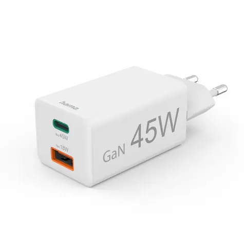 HAMA GaN USB-Ladegerät 45W weiß / USB-C / USB / PD / QC / 45W