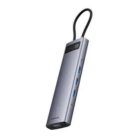 Baseus StarJoy USB-C-Hub 11in1 grau / HDMI+VGA / USB-A / USB-C / RJ-45 / 3,5-mm-Buchse / SD/TF