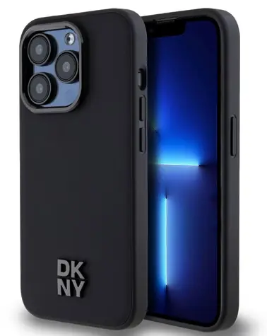 DKNY PU-Leder Stack Logo Magsafe Backcover für Apple iPhone 15 Pro Max Schwarz