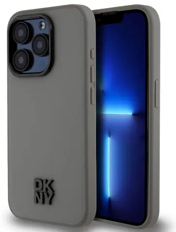 DKNY PU-Leder-Stack Logo -Magsafe-Rückseite für Apple iPhone 15 Pro Max Grau