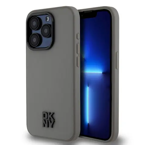 DKNY PU-Leder Stack Logo Magsafe Backcover für Apple iPhone 15 Pro Grau