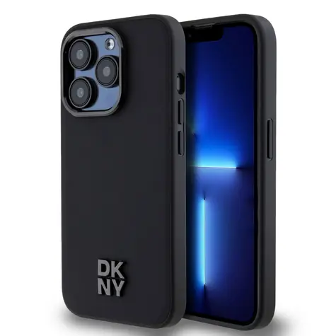 DKNY PU-Leder Stack Logo Magsafe Backcover für Apple iPhone 15 Pro Schwarz