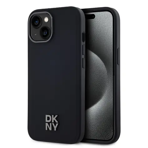 DKNY PU-Leder Stack Logo Magsafe Backcover für Apple iPhone 15 Schwarz
