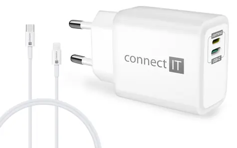 Connect IT DUPLEX weiß / Ladeadapter / 20W / Lightning + USB-C