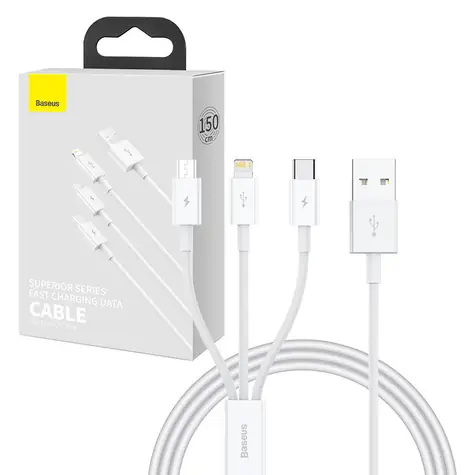 Baseus P10320105221-00 USB-Kabel 3 in 1 1 m weiß / 1x USB-C / 1x microUSB / 1x Lightning
