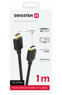 Swissten Kabel HDMI 2.0 (M) - HDMI 2.0 (M) 1m schwarz / 18 Gbit/s / 4K / 60Hz / vergoldete Kontakte