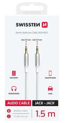 Swissten TEXTILE Verbindungs-Audiokabel Jack 3,5 mm (M) - Jack 3,5 mm (M) 1,5 m weiß