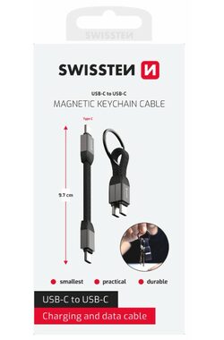 Swissten Magnetisches Schlüsselanhängerkabel USB-C (M) - USB-C (M) 9,7 cm / 15 W