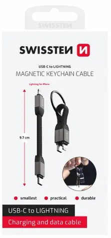 Swissten Magnetisches Schlüsselanhängerkabel USB-C (M) - Lightning 9,7 cm / 15 W