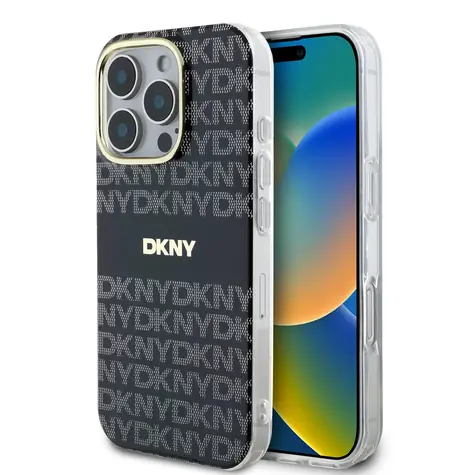 DKNY PC/TPU Repeat Pattern Tonal Stripe Magsafe Back Cover für Apple iPhone 16 Pro Max Schwarz