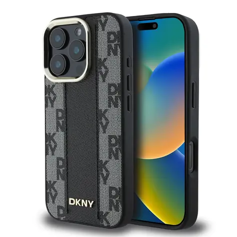 DKNY Magsafe-Rückseite aus PU-Leder mit Karomuster für Apple iPhone 16 Pro Max, Schwarz