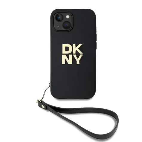 DKNY PU-Leder-Stack Logo -Handschlaufe-Rückseite für Apple iPhone 14 Schwarz