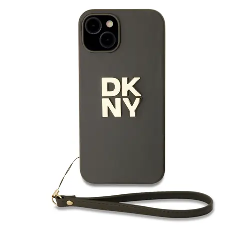 DKNY PU-Leder-Stack Logo -Handschlaufe-Rückseite für Apple iPhone 14 Braun