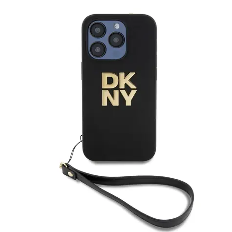 DKNY PU-Leder-Stack Logo -Handschlaufe-Rückseite für Apple iPhone 14 Pro Schwarz