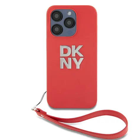 DKNY PU-Leder-Stack Logo -Handschlaufe-Rückseite für Apple iPhone 14 Pro Rot