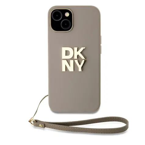 DKNY PU-Leder-Stack Logo -Handschlaufe-Rückseite für Apple iPhone 15 Beige