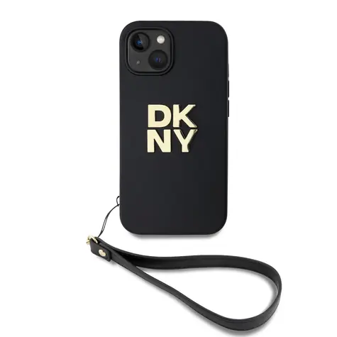 DKNY PU-Leder-Stack Logo -Handgelenkschlaufe-Rückseite für Apple iPhone 15 Schwarz