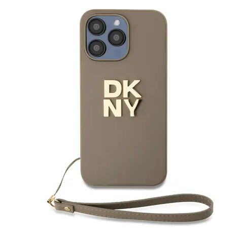 DKNY PU-Leder-Stack Logo -Handschlaufe-Rückseite für Apple iPhone 15 Pro Beige