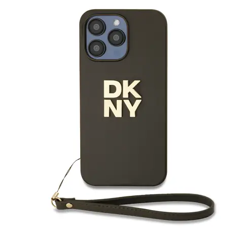 DKNY PU-Leder-Stack Logo -Handschlaufe-Rückseite für Apple iPhone 15 Pro Max Braun
