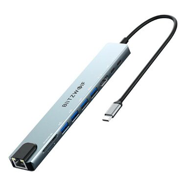 Blitzwolf BW-TH5 Dockingstation silber / 2x USB / USB-C / RJ45 / SD-Karte 