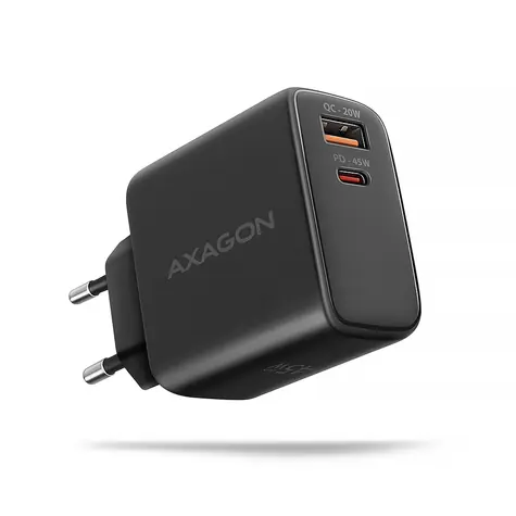 Axagon ACU-PQ45 schwarz / GaN-Netzladegerät / 1x USB-A / 1x USB-C / 45W