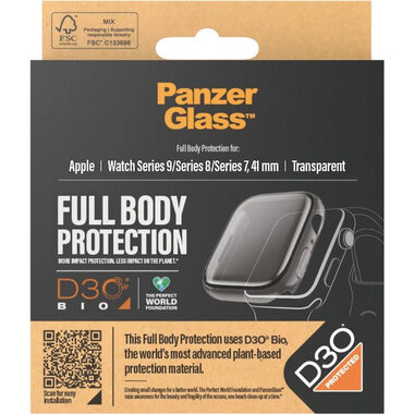 PanzerGlass Full Body D3O gehärtetes Glas für Apple Watch 9/8/7 41 mm transparent