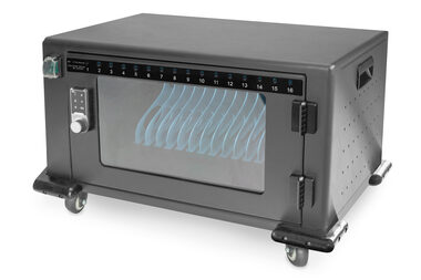 Digitus Ladewagen für Tablets 16 Ladestationen für bis zu 14" Geräte schwarz / Elektroschloss / 384 x 550 x 375 mm
