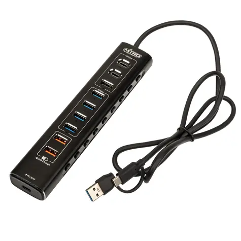 Nitro Concepts UH1 schwarz / USB-Hub / 2x USB-C 3.2 / 1x USB-A 10Gbit-s / 4X USB-A 5Gbit-s / 2x USB-A / 1x USB-C 20W 