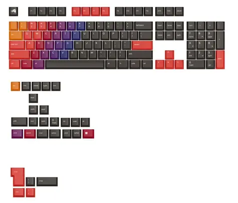Austauschbare Tasten von Glorious GPBT Gradient (ANSI US) - Celestial Fire / PBT / 131 Stück / ANSI US-Layout / Cherry MX(+) 