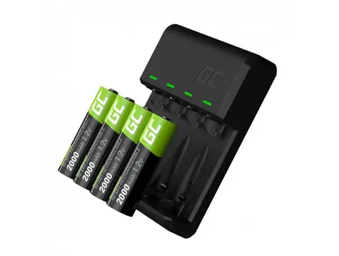 Green Cell GRADGC01 / Akkuladegerät für 4 AA NiMH Akkus / Laden einzelner Zellen / 4 AA 2000mAh Akkus / 0,5W
