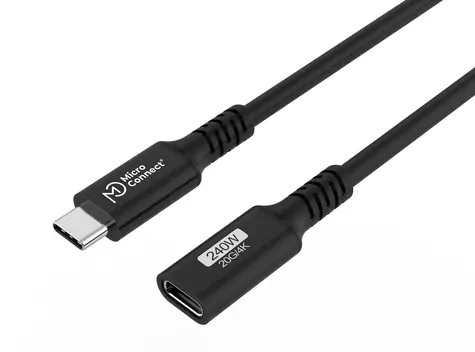 MicroConnect USB3.2CC05EX Verlängerungskabel USB-C 3.2 Gen 2x2 0,5m schwarz / 1x USB-C(M) / 1x USB-C(F) / 100W