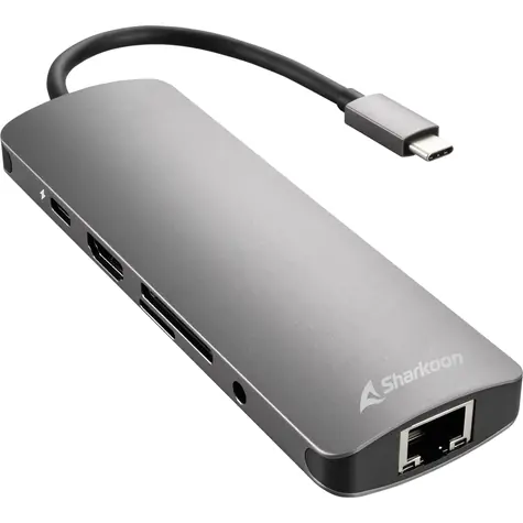 Sharkoon Combo Adapter grau / Dockingadapter / 3x USB 3.2 / RJ45 / USB-C 