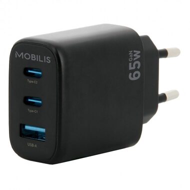 Mobilis Wandladegerät 65W schwarz / 2x USB-C / 1x USB-A