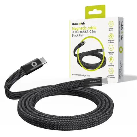 Mobile Origin Magnetisches flaches patentiertes Cable USB-C auf USB-C 1 m schwarz
