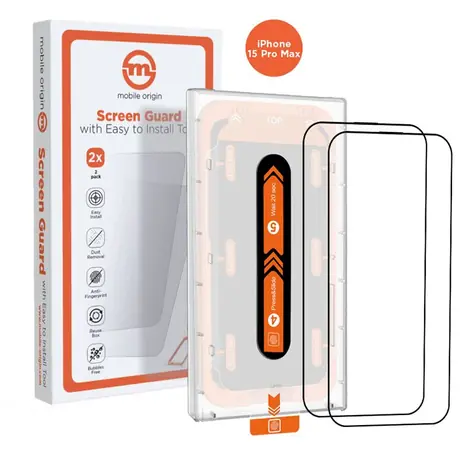Mobile Origin Orange Screen Guard Schutzglas für Apple iPhone 15 Pro Max mit Applikator / 2 Stück