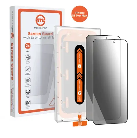 Mobile Origin Privacy Screen Guard Schutzglas für Apple iPhone 15 Pro Max mit Applikator / 2 Stück