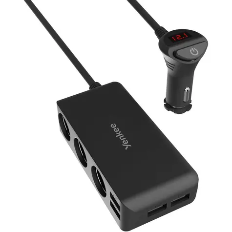 YENKEE YAC 450 schwarz / Autoladeadapter / 4X USB-A / 3x 12V Ausgang / 1 m
