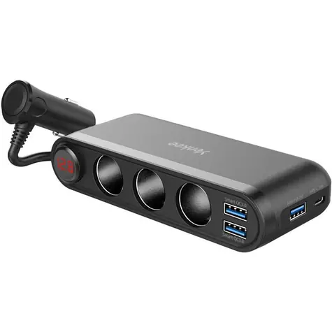 YENKEE YAC 470 schwarz / Autoladeadapter / 3x USB-A / 1x USB-C / 3x 12V Ausgang / 0,7 m