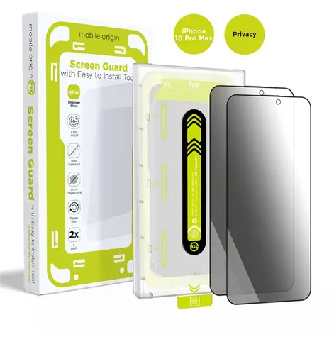 Mobile Origin Screen Guard Privacy Schutzglas für Apple iPhone 16 Pro Max mit Applikator / 2 Stück