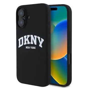 DKNY Liquid Silicone Arch Logo MagSafe Backcover für iPhone 16 PLUS Schwarz