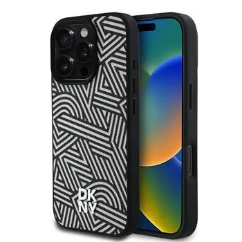 DKNY PU-Leder Crosswalk Pattern Magsafe Back Cover für iPhone 16 Pro Elfenbein