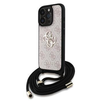 Guess PU 4G Metal Logo Crossbody Strap Back Cover für iPhone 16 Pro Pink