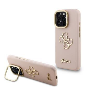 Guess PU Grained 4G Logo Stand Kamerarahmen Backcover für iPhone 16 Pro Max Rosa