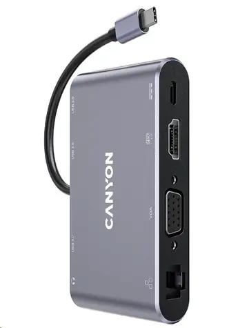 Canyon CNS-TDS14 Port-Replikator / 1xUSB-C PD 100W / 1xHDMI (4K) / VGA / 3xUSB-A 3.0 / RJ45 / 3,5mm Buchse