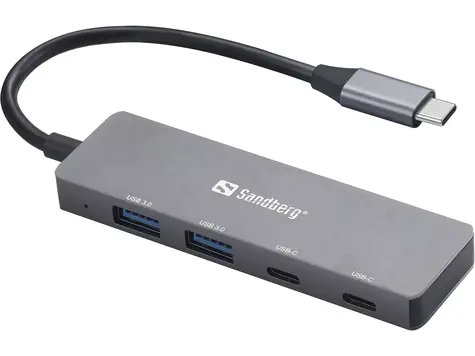 Sandberg USB-C HUB silber / 2xUSB-A & 2xUSB-C Anschlüsse